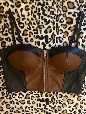 vintage leather corset bustier crop top y2k emo steampunk grunge